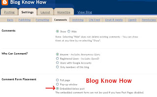 In Blogger Settings Comments Set Comments to Embedded