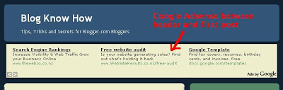 How to Add Google Adsense Unit Between Header and Blog Posts in Blogger