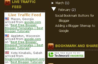 Place a Feedjit Live Traffic Feed widget on a Blogger Blogspot blog