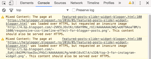 mixed content, chrome console