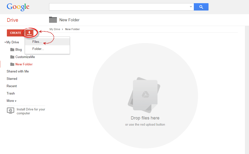 upload files using google drive