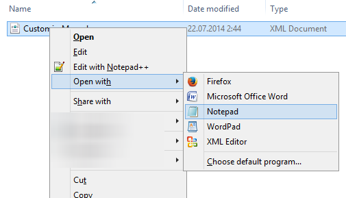 open xml with notepad