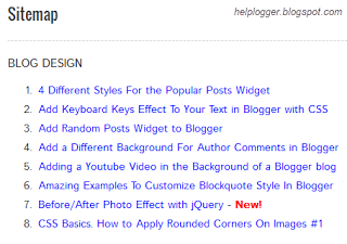 table of contents, sitemap, blogger