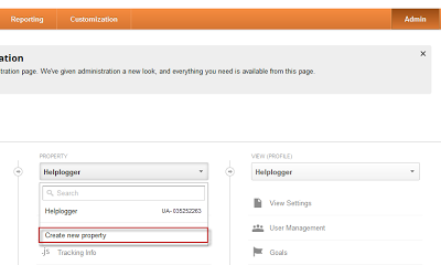 create new property in google analytics