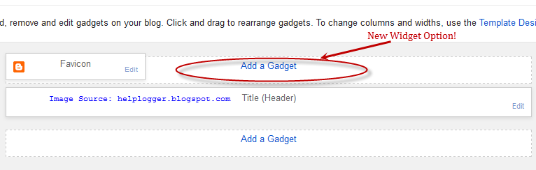 page elements, blogger, add a gadget