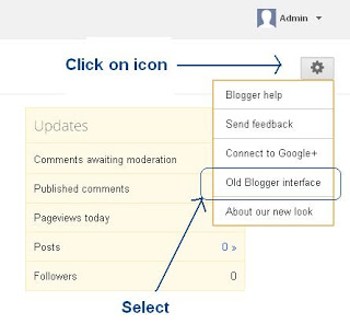 Select Old Blogger Interface from Drop Down Menu in Blogger overview