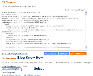 Select old template layout from Blogger edit HTML page
