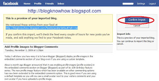 Facebook - Preview Screen for import a blog showing latest content