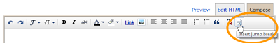 Click on the Jump Break Icon to insert a jump break into a Blogger post