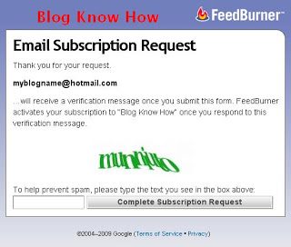 Feedburner Email Request screen with a captcha 