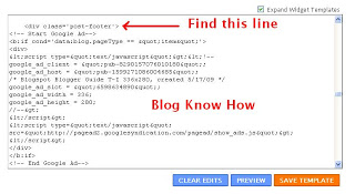 Add Google Adsense to Blogger Template to insert ad unit below post content