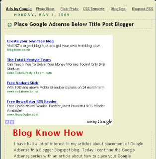 Google Adsense Placement Below Blogger Post Title 