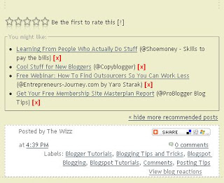 Outbrain Ratings Widget as it appears at the bottom of a Blogger post