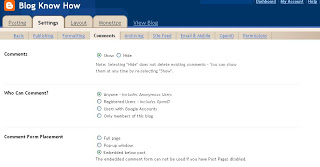 Blogger Settings Comments