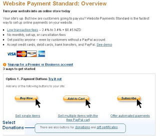 Select Donations link in Paypal from Paypal Website Payments Standard Options 1 to add a donations button to Blogger Blogspot blog