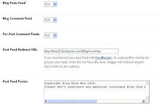 Blogger Site Feed Configuration for Feedburner Redirect