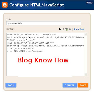 Paste Merchant Code of your banner ad into Configure HTML/Javascript content box 