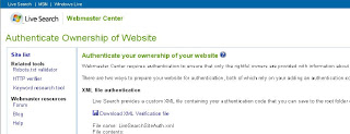 MSN Live Search Authenticate Site Page