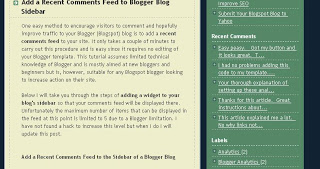 View of Blog Know How Site with Recent Comments Feed Widget Installed