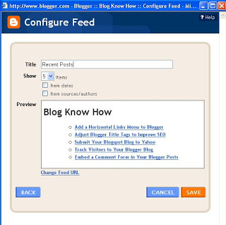 Add Site Feed Widget to Blogger Sidebar and Preview Site Feed of Recent Posts