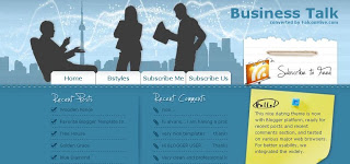 Business Talk - Free Blogger Template - Customized date, social media submit section,welcome message, recent posts widget, recent comments widget, search box, 2 columns, blue