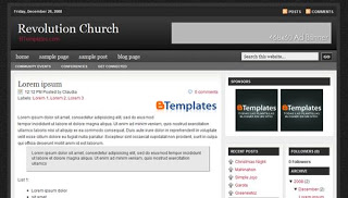 Free Blogger Template - Revolution Church theme - 3 column, white, red, black, rss link, search box, fixed width, navigation menu