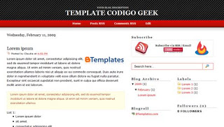 Free Blogger Template - Codigo Geek theme - 3 column, white, red, black, rss link, subscribe link, search box, fixed width