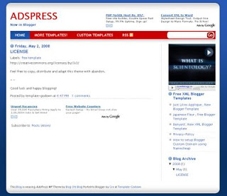 Free Blogger Blogspot Template - AdsPress Theme - 2 column, ads ready, white with red and blue highlights